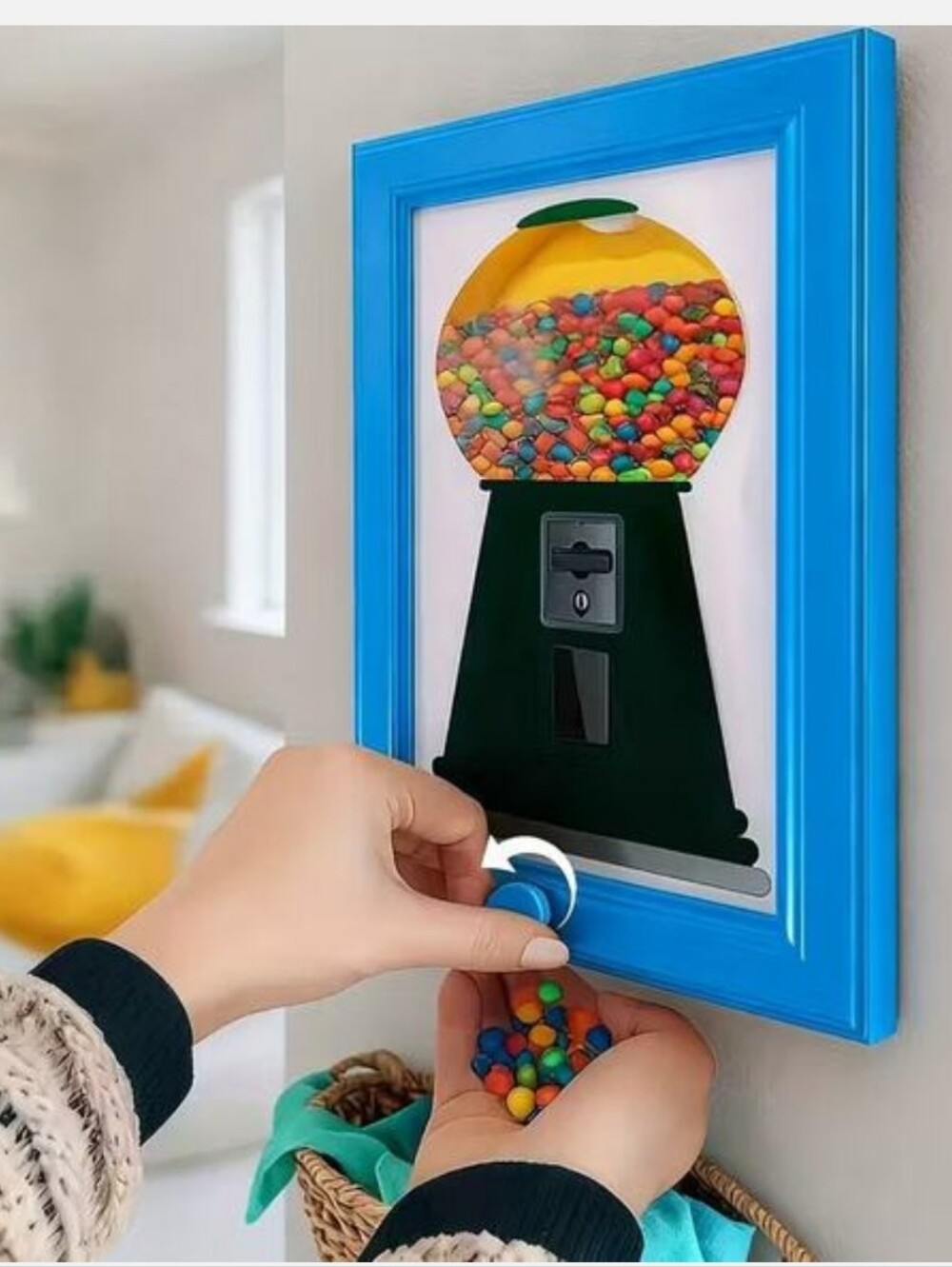 Wall-Mounted Framed "Gumball Machine" Candy Dispenser Blue Frame
